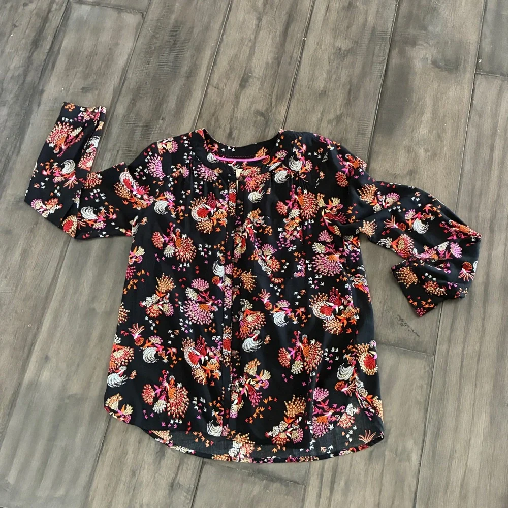 Anthropologie 28 of 52 Conversations Whimsical Bird and Floral Top - Size 6 - Picture 10 of 16